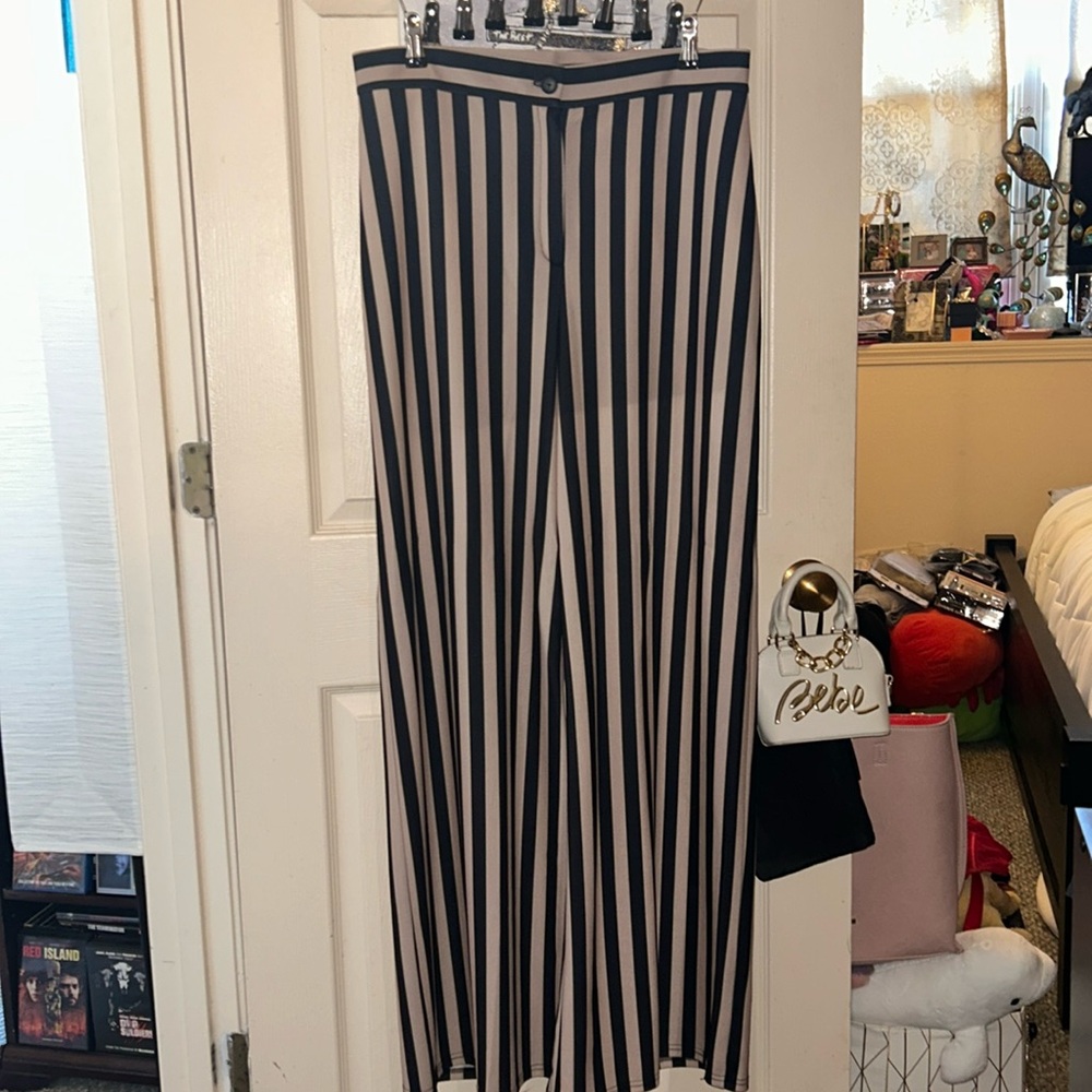 Venus Size Large Tan & Black Stripped Wide Leg Pants NWT